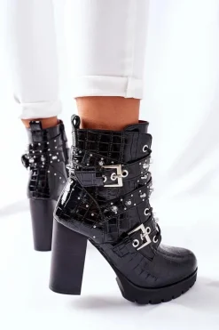 Hot Boto Botki Na Słupku Czarne Lakierowane Krokodyl Wombridge