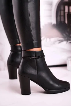 Damskie Buty Sergio Leone Botki Na Słupku Ocieplane Sergio Leone Czarne BT306