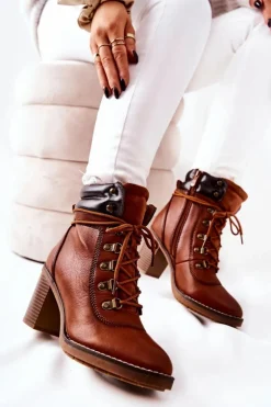 Boto Botki Sznurowane|Botki Na Słupku*Botki Na Słupku Ocieplane Camel Charmmis