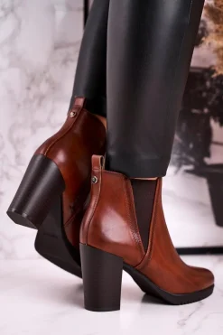 Buty Sergio Leone Botki Na Słupku Ocieplane Sergio Leone Brązowe BT311