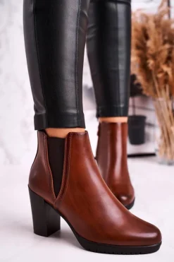 Buty Sergio Leone Botki Na Słupku Ocieplane Sergio Leone Brązowe BT311