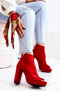 Boto Botki Na Słupku|Czarne Botki*Botki Na Słupku Odkryte Palce Czerwone Adore