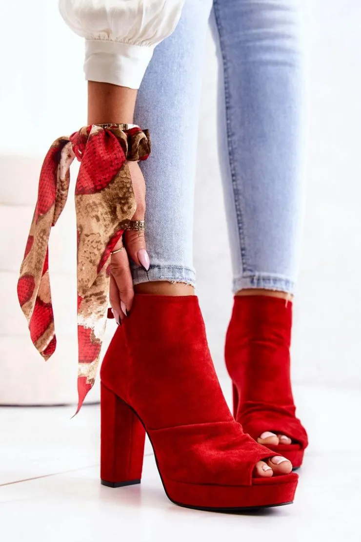 Boto Botki Na Słupku|Czarne Botki*Botki Na Słupku Odkryte Palce Czerwone Adore