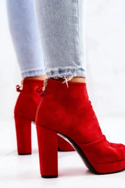 Boto Botki Na Słupku|Czarne Botki*Botki Na Słupku Odkryte Palce Czerwone Adore