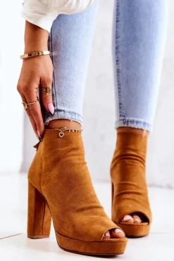 Damskie Boto Botki Na Słupku Odkryte Palce Camel Adore