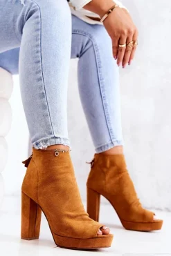 Damskie Boto Botki Na Słupku Odkryte Palce Camel Adore