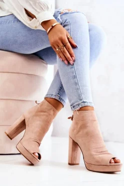 Boto Botki Na Słupku|Czarne Botki*Botki Na Słupku Odkryte Palce Beżowe Adore