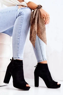 Hot Boto Botki Na Słupku Odkryte Palce Czarne Adore