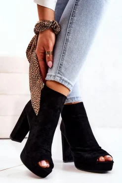Hot Boto Botki Na Słupku Odkryte Palce Czarne Adore