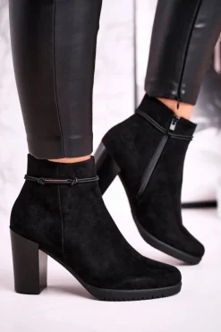 Buty Sergio Leone Botki Na Słupku|Czarne Botki*Botki Na Słupku Sergio Leone Zamszowe Czarne BT306