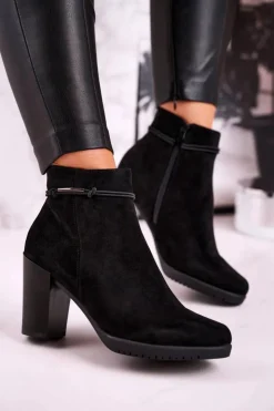 Buty Sergio Leone Botki Na Słupku|Czarne Botki*Botki Na Słupku Sergio Leone Zamszowe Czarne BT306