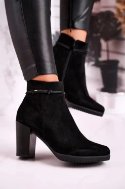 Buty Sergio Leone Botki Na Słupku|Czarne Botki*Botki Na Słupku Sergio Leone Zamszowe Czarne BT306