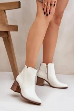 Boto Botki Wiosenne|Botki Ażurowe*Botki Na Słupku Skóra Naturalna Zazoo 3673 Białe