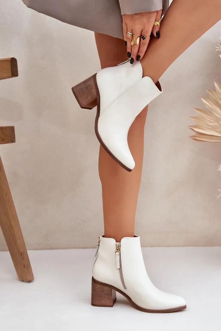 Boto Botki Wiosenne|Botki Ażurowe*Botki Na Słupku Skóra Naturalna Zazoo 3673 Białe