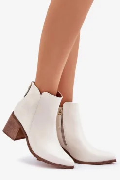 Boto Botki Wiosenne|Botki Ażurowe*Botki Na Słupku Skóra Naturalna Zazoo 3673 Białe