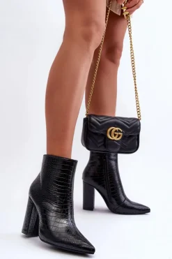 Clearance Boto Botki Na Słupku Wężowy Wzór Czarne Daldala