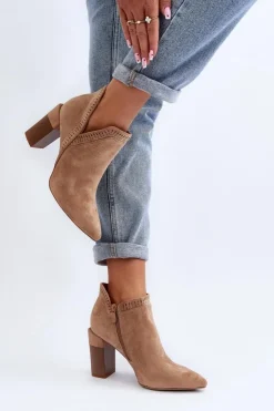 Boto Botki Wiosenne|Botki Na Słupku*Botki Na Słupku Z Ażurowym Wzorem Beżowe Vailen