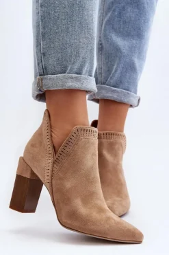 Boto Botki Wiosenne|Botki Na Słupku*Botki Na Słupku Z Ażurowym Wzorem Beżowe Vailen