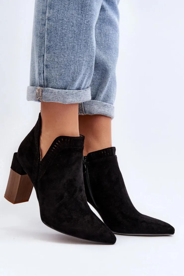 Discount Boto Botki Na Słupku Z Ażurowym Wzorem Czarne Vailen