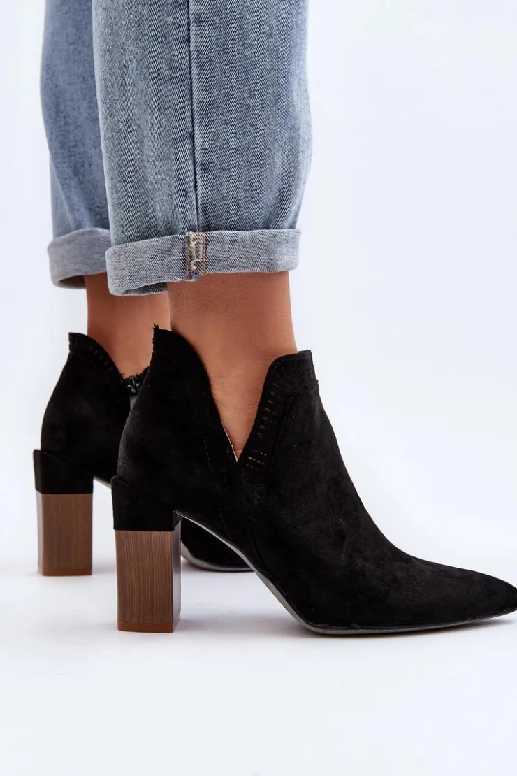 Discount Boto Botki Na Słupku Z Ażurowym Wzorem Czarne Vailen