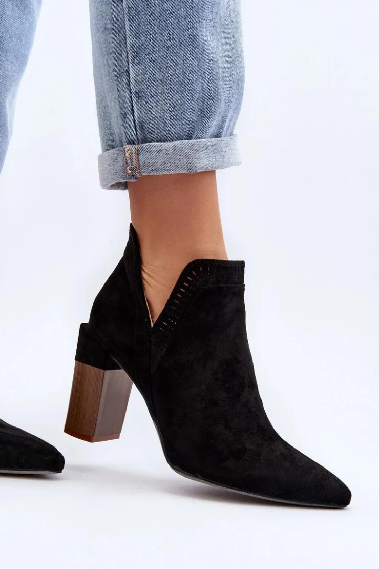 Discount Boto Botki Na Słupku Z Ażurowym Wzorem Czarne Vailen