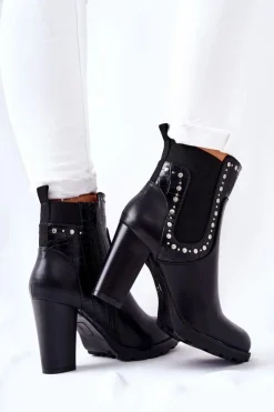 Damskie Boto Botki Na Słupku Z Dżetami Czarne Wissey