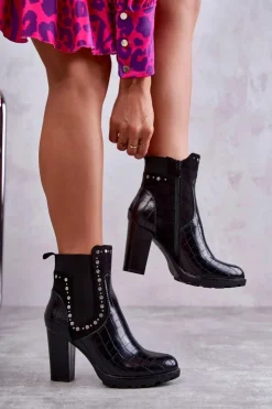 Discount Boto Botki Na Słupku Z Dżetami Wężowe Czarne Wissey