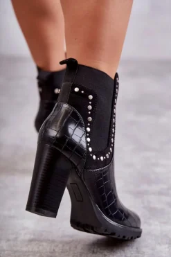 Discount Boto Botki Na Słupku Z Dżetami Wężowe Czarne Wissey