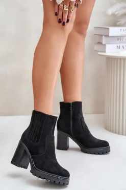 Damskie Boto Botki Na Słupku Z Eko Zamszu Czarne Mesiella