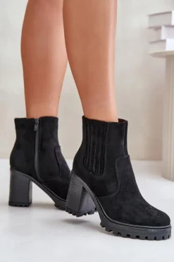 Damskie Boto Botki Na Słupku Z Eko Zamszu Czarne Mesiella
