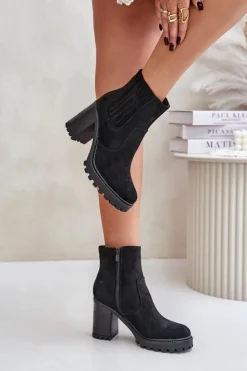 Damskie Boto Botki Na Słupku Z Eko Zamszu Czarne Mesiella