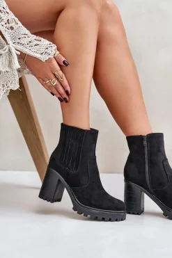 Damskie Boto Botki Na Słupku Z Eko Zamszu Czarne Mesiella