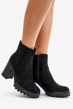Damskie Boto Botki Na Słupku Z Eko Zamszu Czarne Mesiella