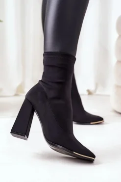 Damskie Boto Botki Na Słupku Z Elastycznej Tkaniny Czarne Effect Wow