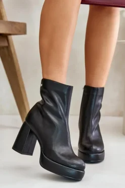 Online GOE Botki Na Słupku Ze Skóry Naturalnej OO2N4166-W2 Czarne