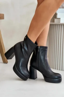 Online GOE Botki Na Słupku Ze Skóry Naturalnej OO2N4166-W2 Czarne