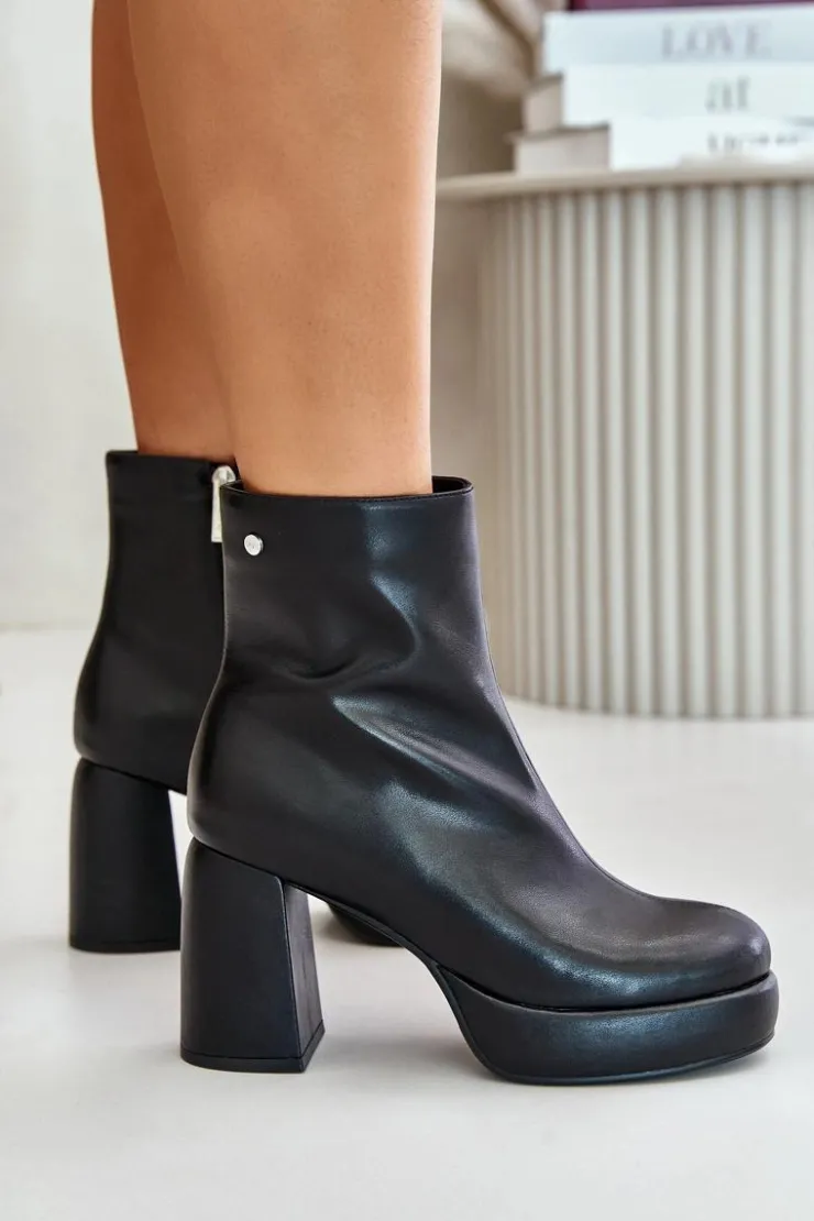 Online GOE Botki Na Słupku Ze Skóry Naturalnej OO2N4166-W2 Czarne