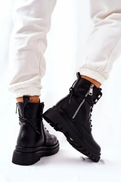 Boto Botki Na Suwak Z Wiązaniem Czarne Elissmo