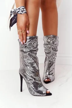 Boto Czarne Botki|Botki Na Obcasie*Botki Na Szpilce Srebrne Night Out