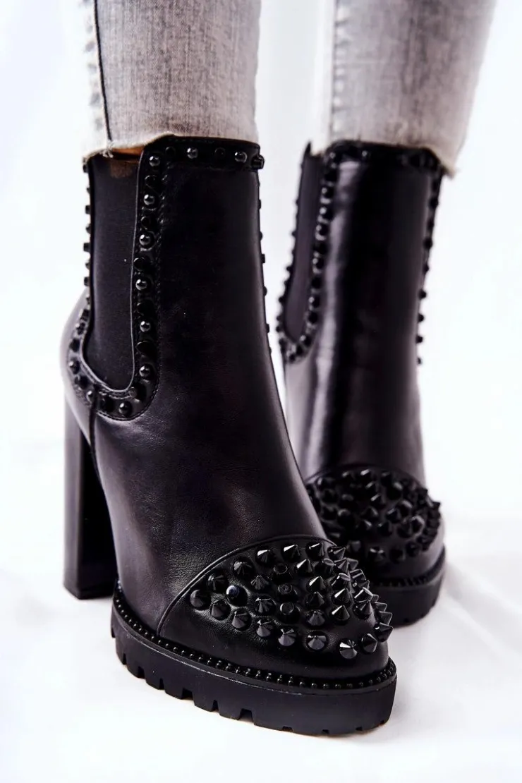 Sale Boto Botki Na Wysokim Obcasie Z Dżetami Czarne Lisana