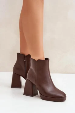 Boto Botki Na Słupku|Czarne Botki*Botki Na Wysokim Obcasie Słupku Eko Skórzane Ciemnobrązowe Selarae