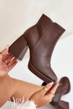 Boto Botki Na Słupku|Czarne Botki*Botki Na Wysokim Obcasie Słupku Eko Skórzane Ciemnobrązowe Selarae