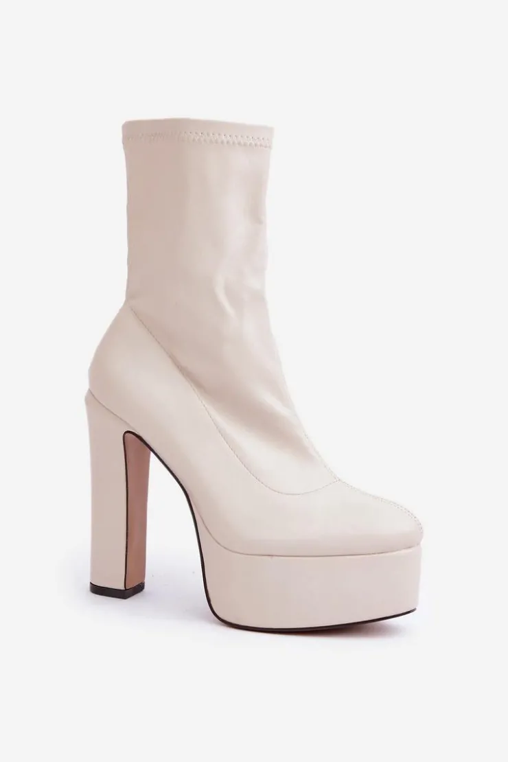 Sale Boto Botki Na Wysokim Obcasie Słupku I Platformie Jasnobeżowe Tennira Beżowy