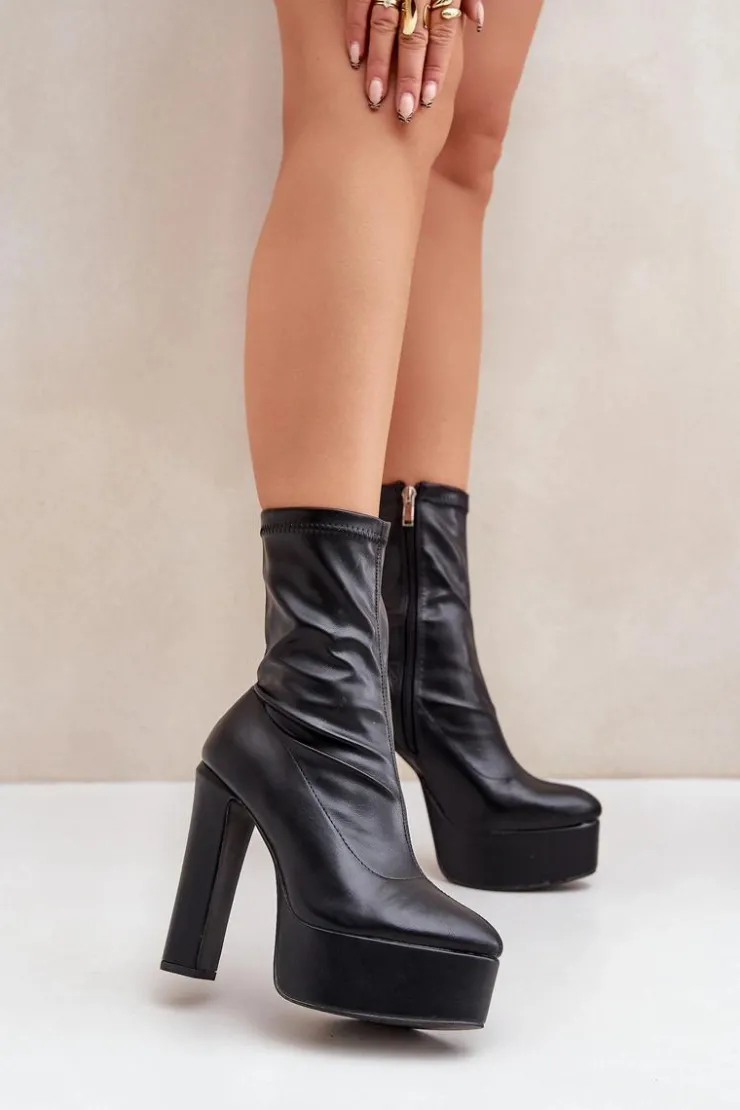 Boto Botki Ocieplane|Botki Na Słupku*Botki Na Wysokim Obcasie Słupku I Platformie Czarne Tennira Czarny