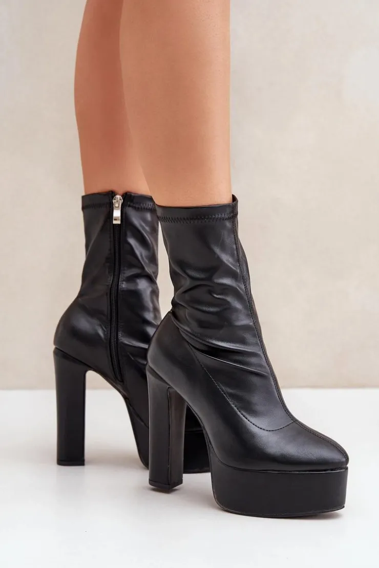 Boto Botki Ocieplane|Botki Na Słupku*Botki Na Wysokim Obcasie Słupku I Platformie Czarne Tennira Czarny