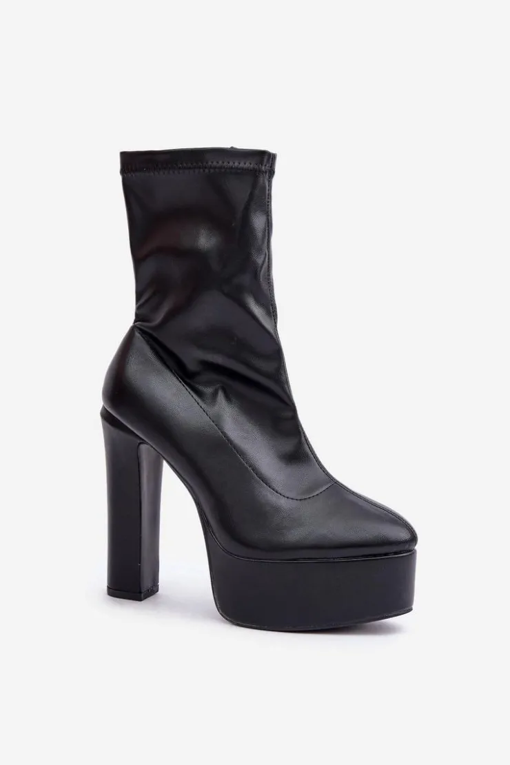 Boto Botki Ocieplane|Botki Na Słupku*Botki Na Wysokim Obcasie Słupku I Platformie Czarne Tennira Czarny