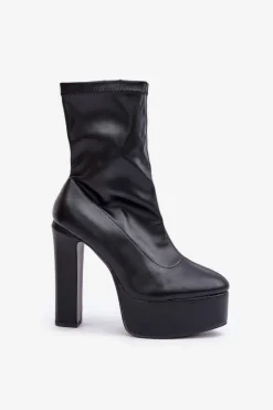Boto Botki Ocieplane|Botki Na Słupku*Botki Na Wysokim Obcasie Słupku I Platformie Czarne Tennira Czarny