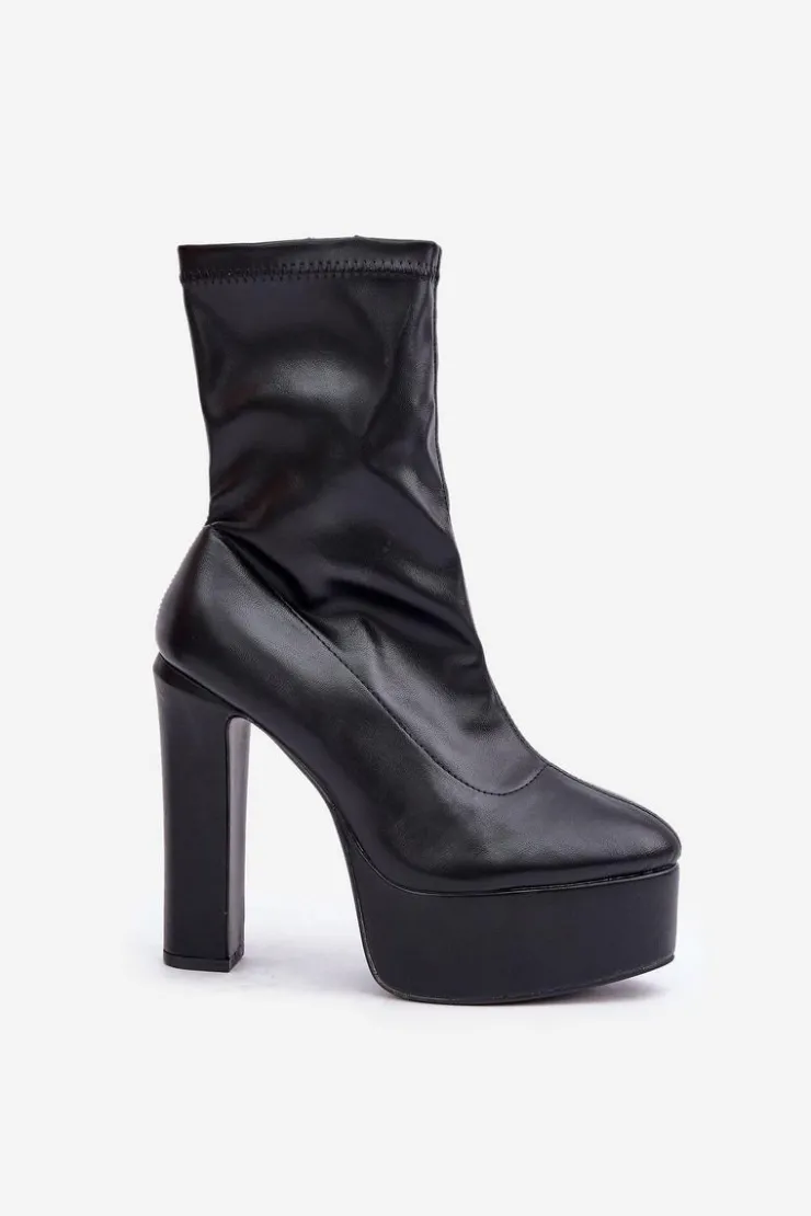 Boto Botki Ocieplane|Botki Na Słupku*Botki Na Wysokim Obcasie Słupku I Platformie Czarne Tennira Czarny