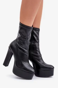 Boto Botki Ocieplane|Botki Na Słupku*Botki Na Wysokim Obcasie Słupku I Platformie Czarne Tennira Czarny