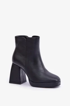 Damskie Boto Botki Na Wysokim Obcasie Słupku Eko Skórzane Czarne Selarae